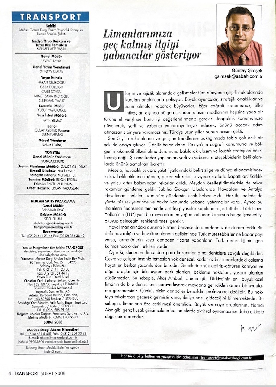 Transport Dergisi Künye