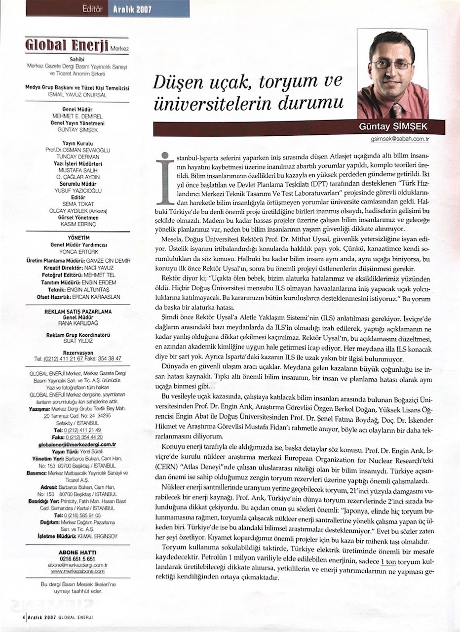 Global Enerji Dergisi Künye